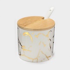 УЦЕНКА Набор банок на деревянной подставке 3 шт. «Эстет. Gold» 29.5×10×10 см, белая - Фото 3