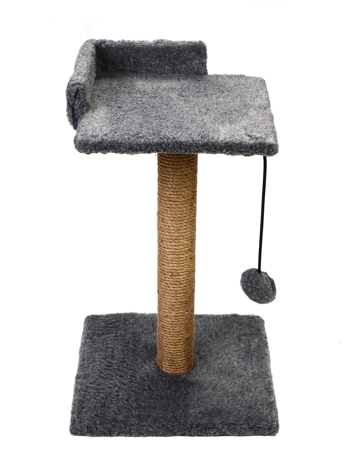 Когтеточка - столбик Petmil «Релакс», 60×35×35 см, с полкой - лежанкой и игрушкой, джут, серая - Фото 1