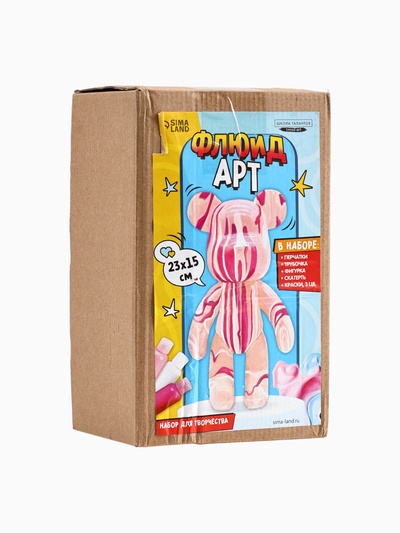 УЦЕНКА Набор для творчества Флюид-арт, Мишка, розовый