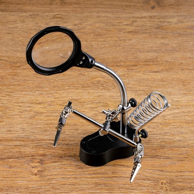 УЦЕНКА Третья рука для пайки 3.5×12х, d=65 мм, подсветка, 27×9 см