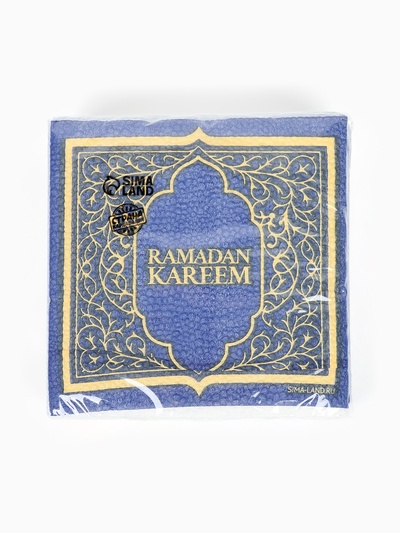 Салфетки бумажные однослойные "Ramadan", синие с золотом 24х24 см, 20 шт