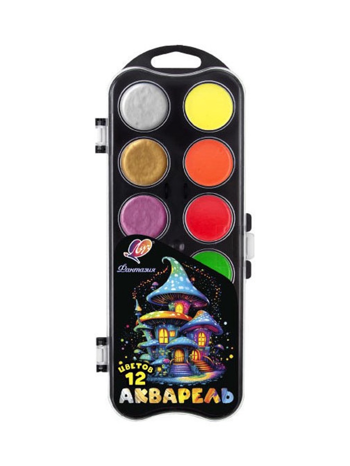 Акварель «Луч: Фантазия», 12 цветов, неон + перламутровый, без кисти - Фото 1