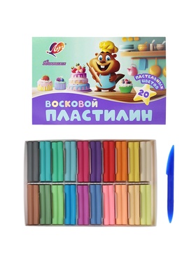 Пластилин мягкий (восковой) 20цв 300г "Фантазия", пастельный