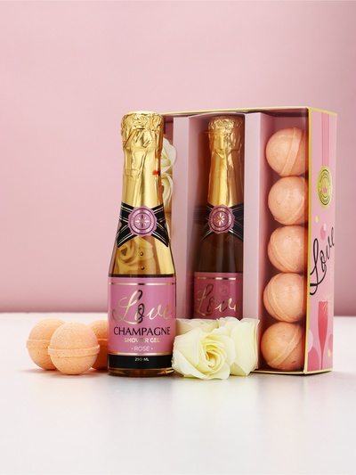 Подарочный набор косметики «Розовое шампанское», гель для душа, мыльные цветы, бомбочки для ванны