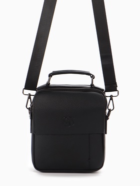 Сумка мужская, на молнии, 2 наружных кармана, с длинным ремнём, 19×8×23 см, чёрная