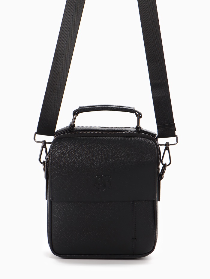 Сумка мужская, на молнии, 2 наружных кармана, с длинным ремнём, 19×8×23 см, чёрная - Фото 1