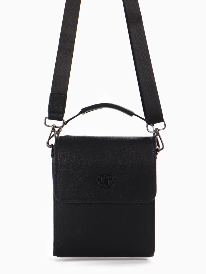 Сумка планшет мужская, на молнии, два наружных кармана, длинный ремень, 19×8×23 см, чёрная - Фото 1