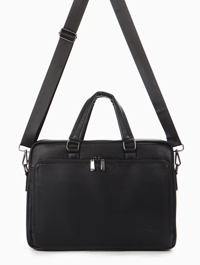 Сумка деловая, на молнии, длинный ремень, 2 наружных кармана, 39×10×28 см, чёрная