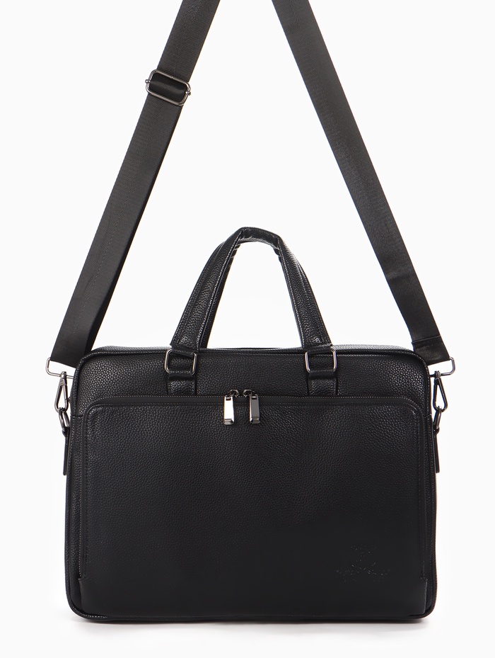 Сумка деловая, на молнии, длинный ремень, 2 наружных кармана, 39×10×28 см, чёрная - Фото 1