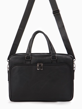 Сумка деловая, мужская, на молнии, длинный ремень, 38×8×29 см, чёрная