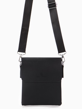 Сумка планшет мужская, 2 отделения, на молнии, длинный ремень, 19×2×23 см, чёрная