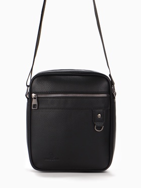 Сумка мужская, на молнии, два наружных кармана, длинный ремень, 21×7×25 см, чёрная