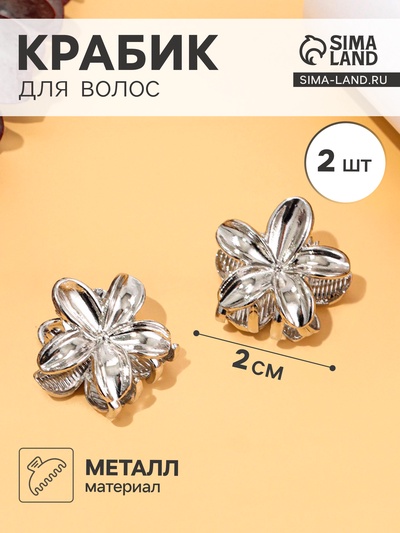 Крабики для волос QF «Орнелла», набор 2 шт., 2 см, серебристый