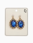 Серьги со стразами «Овал грань», синие в золоте - Фото 3