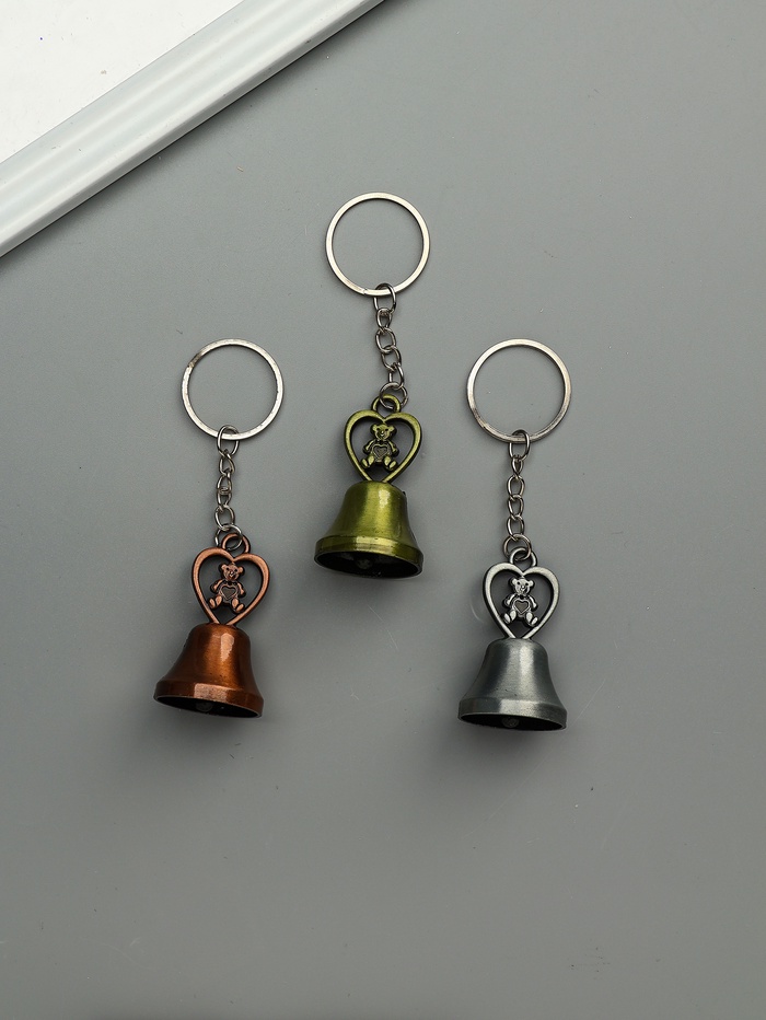 Брелок для ключей на кольце «Колокольчик - медвежонок в сердце», металл, 5×2.8×2.8 см, МИКС - Фото 1