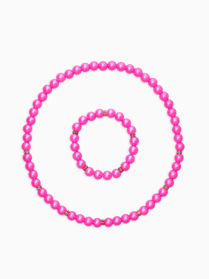 Набор детский «Выбражулька» 2 предмета: бусы, браслет, жемчуг стразы, цвет ярко-розовый