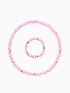Набор детский «Выбражулька» 2 предмета: бусы, браслет, жемчуг стразы, цвет нежно-розовый