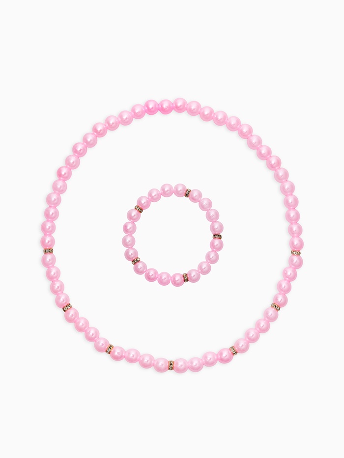 Набор детский «Выбражулька» 2 предмета: бусы, браслет, жемчуг стразы, цвет нежно-розовый