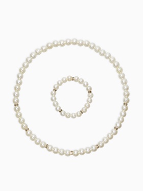 Набор детский «Выбражулька» 2 предмета: бусы, браслет, жемчуг стразы, цвет белый