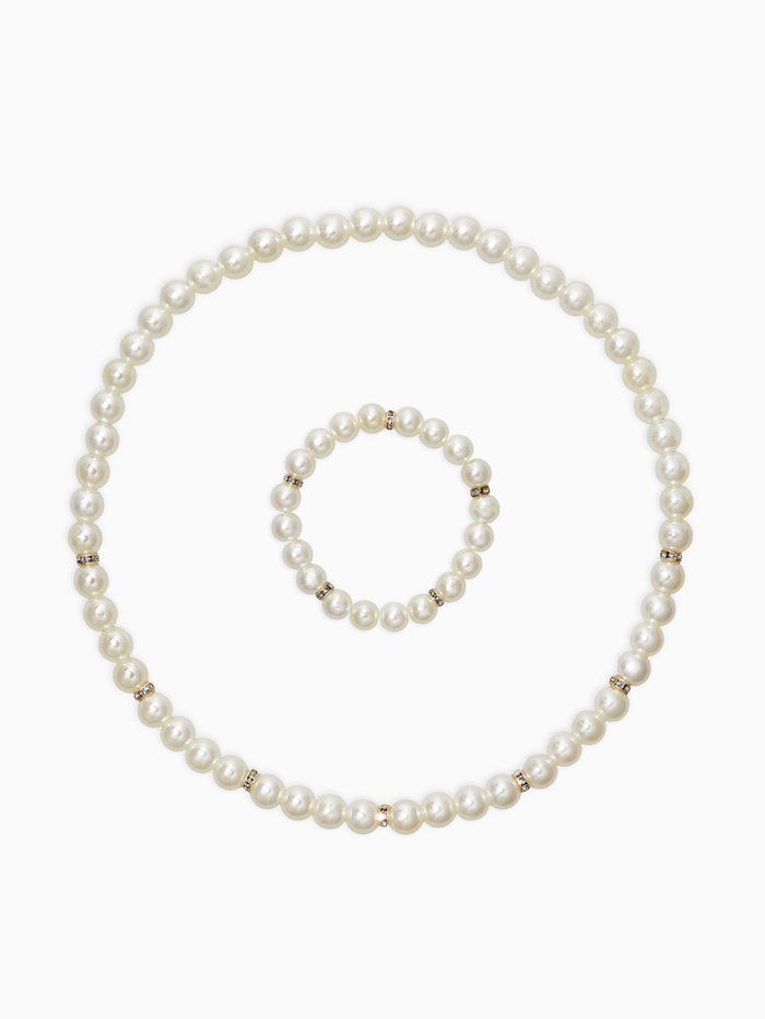 Набор детский «Выбражулька» 2 предмета: бусы, браслет, жемчуг стразы, цвет белый