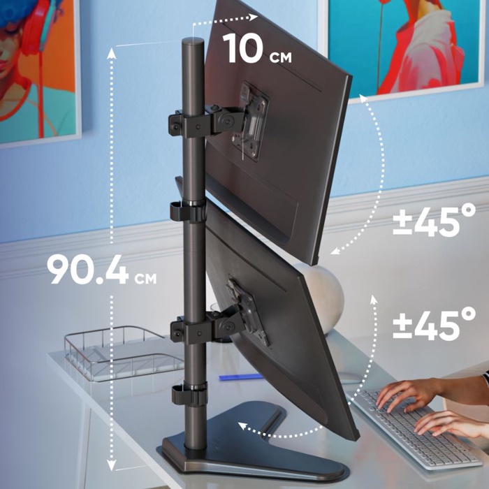 Кронштейн Onkron D208FS-B, для двух мониторов, 13"-34", до 16 кг, настольный, чёрный - фото 51892046