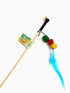 Дразнилка - удочка «Тройной мячик с перьями», на деревянной палочке, цвет МИКС (комплект 4 шт) - фото 68175981