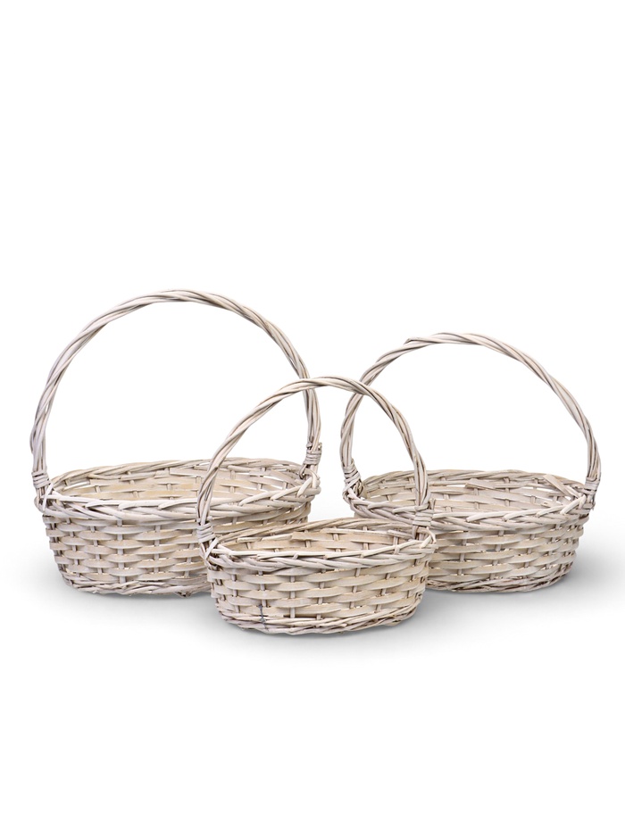 Корзина плетёная для хранения, лоза, белая, набор 3 шт. - Фото 1