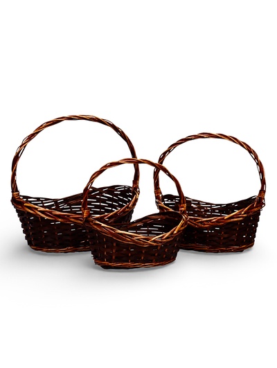 Корзина плетёная для хранения, лоза, тёмно-коричневая, набор 3 шт.