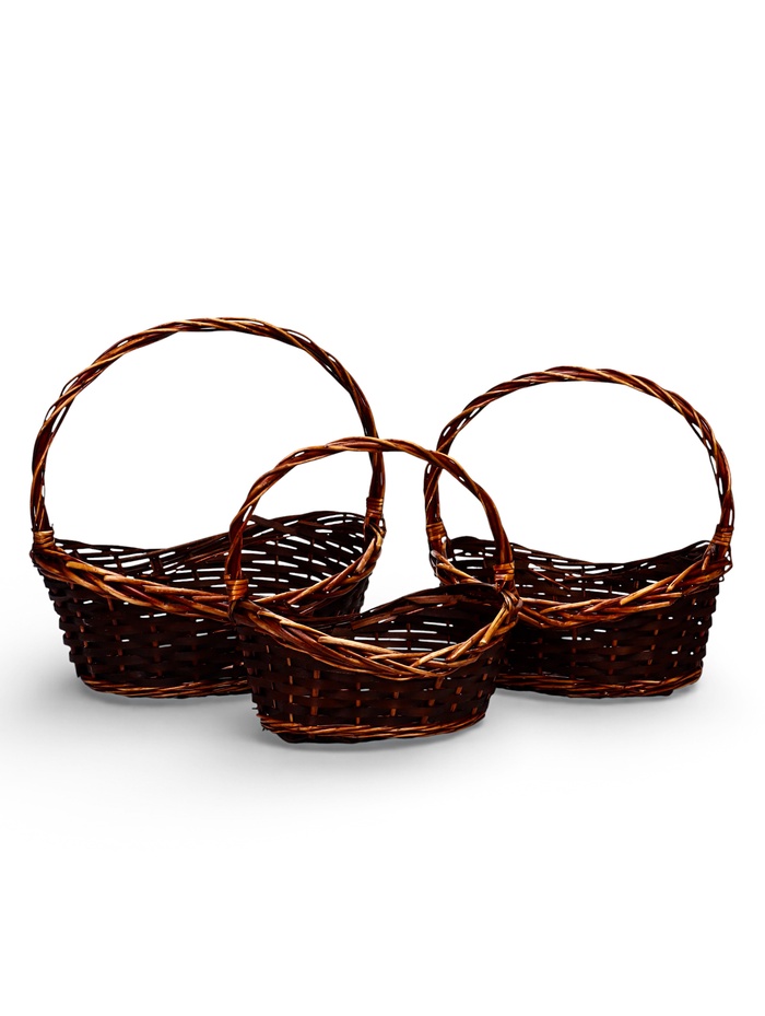 Корзина плетёная для хранения, лоза, тёмно-коричневая, набор 3 шт. - Фото 1