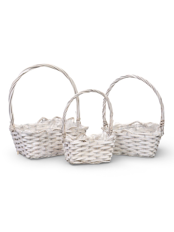 Корзина плетёная для хранения, лоза, прямоугольная, белая, набор 3 шт. - Фото 1