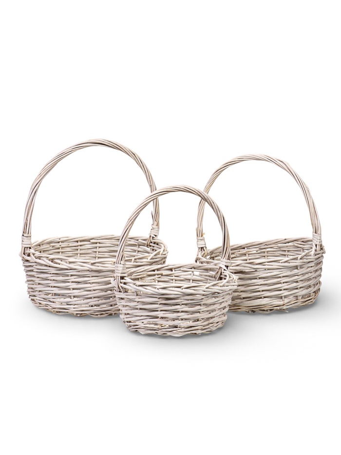 Набор корзин 3 шт, 34х34х14, 30х30х13, 25х25х12 см руска22/20/18 см  лоза белый - Фото 1