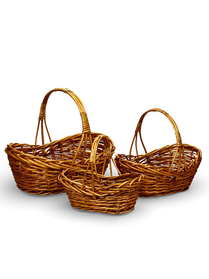 Набор корзин, 3 шт, 53х37х23х16 H46 см, 44х29х20х13 H38 см, 35х20х17х10 H30 см, корич, лоза - Фото 1