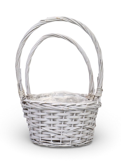 Корзина плетёная для хранения, лоза, с ручкой, белая, набор 2 шт.