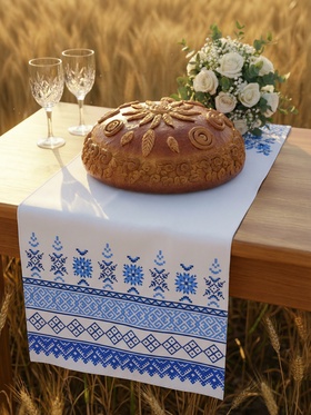Рушник «Орнамент. Белый с синим», 150×36 см