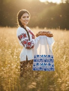 Рушник «Гжель и орнамент», 150×36 см, белый/синий - фото 68176314