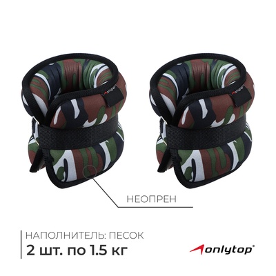 УЦЕНКА Утяжелители неопреновые ONLYTOP, 2 шт.×1.5 кг, цвет милитари