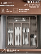 Лоток под столовые приборы Доляна, 5 отделений, 29.5×24×4 см, пластик, серый - Фото 1