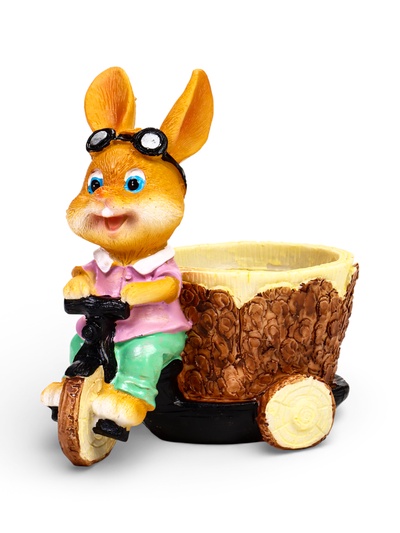 Декоративное кашпо для цветов «Зайка на велосипеде», 300 мл, 13×9×15 см, полистоун, Greengo