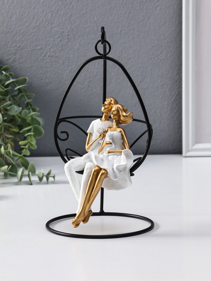 Фигура полистоун «Парочка качается на качели», бело-золотой, 13.5×13.5×26 см - Фото 1
