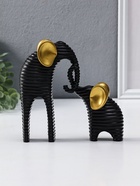 Сувенир полистоун "Слон со слонёнком. Гофре" чёрный с золотом набор 2 шт 5,5х16,5х16,5 см - фото 65568783