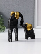 Сувенир полистоун "Слон со слонёнком. Гофре" чёрный с золотом набор 2 шт 5,5х16,5х16,5 см - фото 65568784