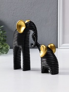 Сувенир полистоун "Слон со слонёнком. Гофре" чёрный с золотом набор 2 шт 5,5х16,5х16,5 см - фото 65568785