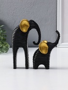 Сувенир полистоун "Слон со слонёнком. Гофре" чёрный с золотом набор 2 шт 5,5х16,5х16,5 см - фото 65568786