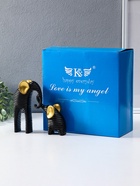 Сувенир полистоун "Слон со слонёнком. Гофре" чёрный с золотом набор 2 шт 5,5х16,5х16,5 см - фото 65568787