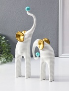 Сувенир полистоун "Слоны. Гофре" белый с золотом набор 2 шт 5х10х16,5 5,5х16,5х29,5 см 10954829