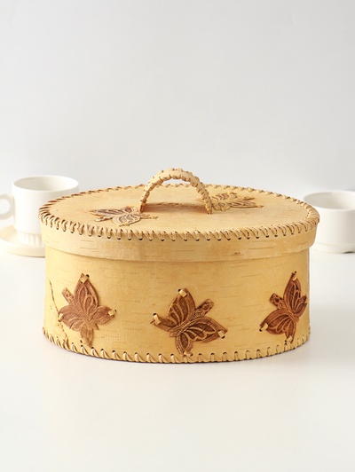 Хлебница с ручкой «Бабочки», 30×18×19 см, береста