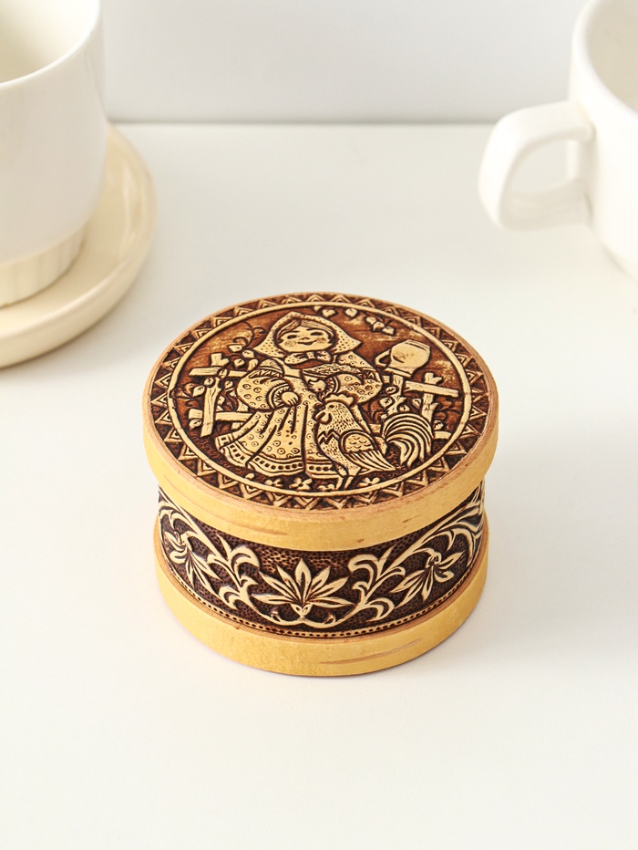 Шкатулка для украшений «Машенька», круглая, 8.5×5 см, береста - Фото 1