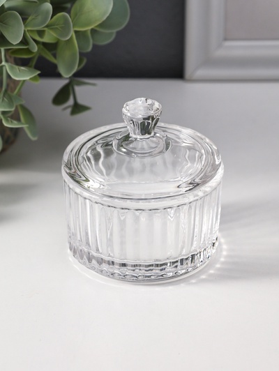 Шкатулка для украшений с крышкой «Полосы и бриллиант», стекло, прозрачная, 6.5×6.5×7 см