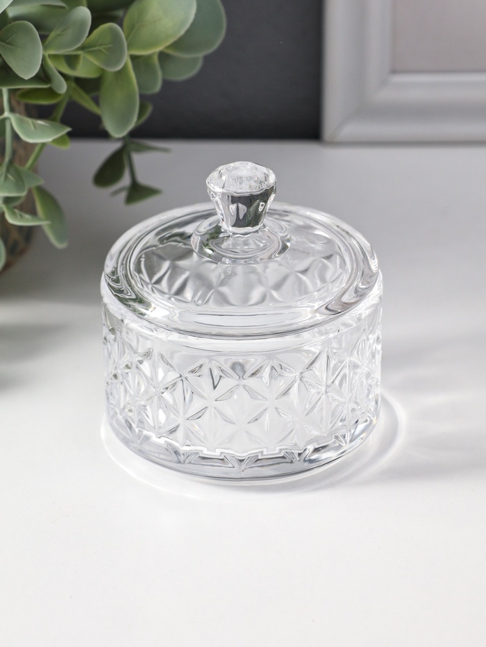 Шкатулка для украшений с крышкой «Ромбы и бриллиант», стекло, прозрачная, 6.5×6.5×7 см - Фото 1
