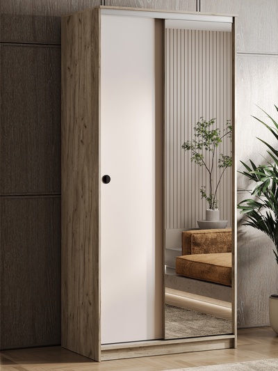 УЦЕНКА Шкаф-купе с зеркалом Альянс , 1000х620х2200, Кашемир/Крафт серый